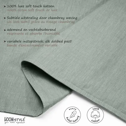 HOOMstyle Housse de Couette 100% Soft Cotton - Tissu Chambray - 1 personne 140x240cm - Ensemble de 2 - Vert Olive 2