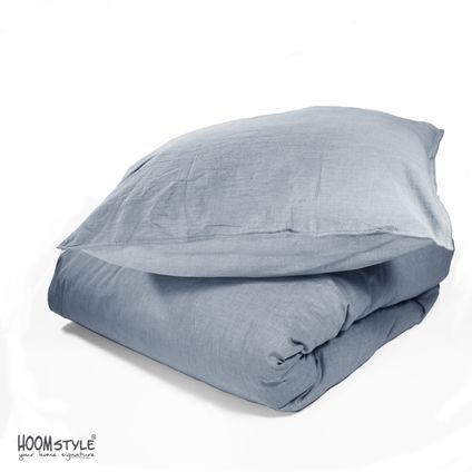 HOOMstyle Housse de Couette 100% Soft Cotton - Tissu Chambray - 1 personne 140x240cm - Bleu Denim
