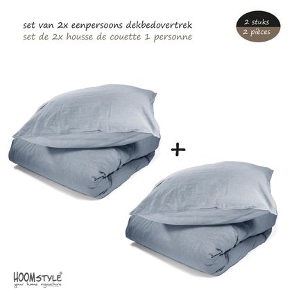 HOOMstyle Voordeel SET Dekbedovertrek Soft Cotton - 140x240cm - Eenpersoons - 2x - Denim Blauw