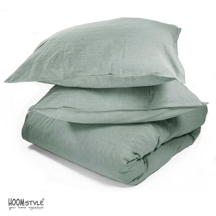 HOOMstyle Housse de Couette 100% Soft Cotton - Tissu Chambray - 2 personnes 200x240cm - Vert Olive