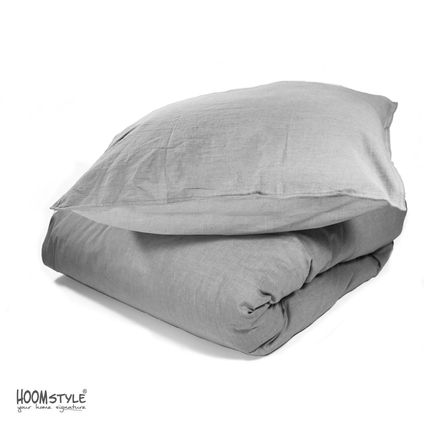 HOOMstyle Housse de Couette 100% Soft Cotton - Tissu Chambray - 1 personne 140x240cm - Gris Denim