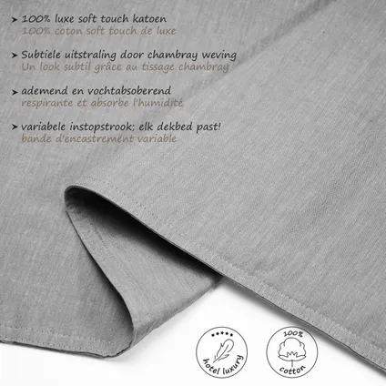 HOOMstyle Dekbedovertrek 100% Soft Cotton - Chambray weving - 140x240cm - Eenpersoons - Denim Grijs 2