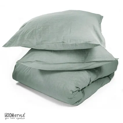 HOOMstyle Housse de Couette 100% Soft Cotton - Tissu Chambray - Lits-Jumeaux 240x240cm - Vert Olive