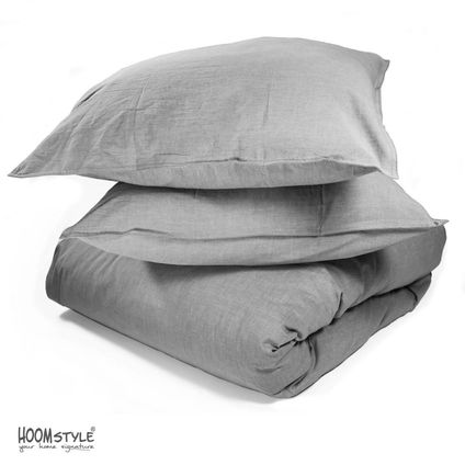 HOOMstyle Housse de Couette 100% Soft Cotton - Tissu Chambray - Lits-Jumeaux 240x240cm - Gris Denim