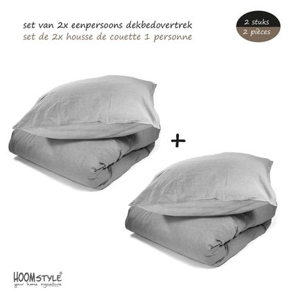 HOOMstyle Voordeel SET Dekbedovertrek Soft Cotton - 140x240cm - Eenpersoons - 2x - Denim Grijs