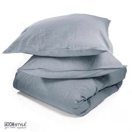 HOOMstyle Dekbedovertrek 100% Soft Cotton - Chambray weving - 240x240cm - Lits-Jumeaux - Denim Blauw