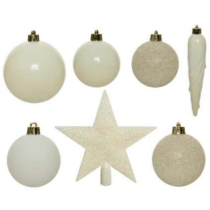 Decoris Kerstballen met piek - 33st - kunststof - wol wit - 5-6-8 cm 2