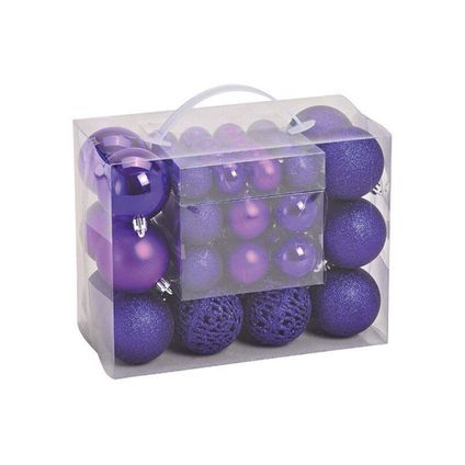 Kerstballen - 50 stuks - paars - kunststof - glans-mat-glitter - 3-4-6 cm