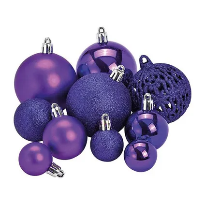Kerstballen - 50 stuks - paars - kunststof - glans-mat-glitter - 3-4-6 cm 2