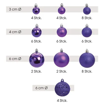 Kerstballen - 50 stuks - paars - kunststof - glans-mat-glitter - 3-4-6 cm 4