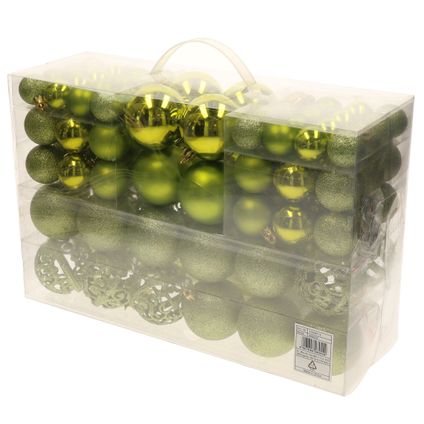Kerstballen - 110x stuks - met piek - lime groen - kunststof - 3-6 cm
