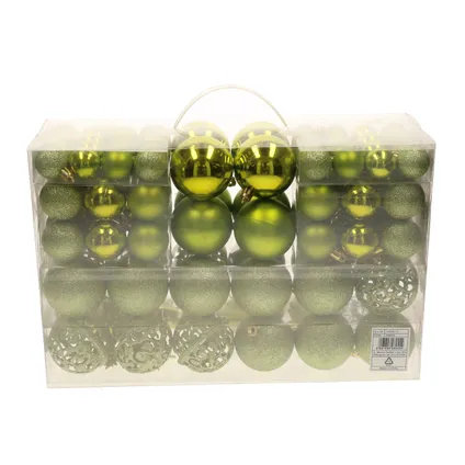 Kerstballen - 110x stuks - met piek - lime groen - kunststof - 3-6 cm 3