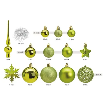 Kerstballen - 110x stuks - met piek - lime groen - kunststof - 3-6 cm 4