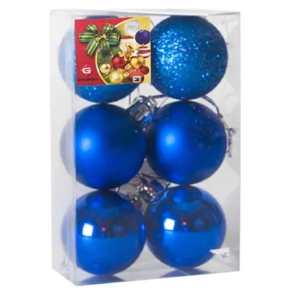Gerimport Kerstballen - 6 stuks - blauw - kunststof - mat/glans/glitter - D4 cm 2