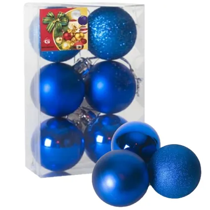 Gerimport Kerstballen - 6 stuks - blauw - kunststof - mat/glans/glitter - D4 cm 3