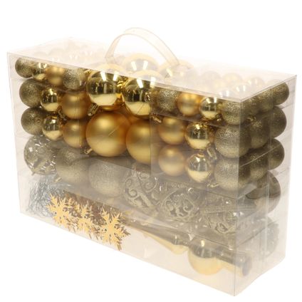 Bellatio decorations Kerstballen set - 110 stuks - goud - kunststof