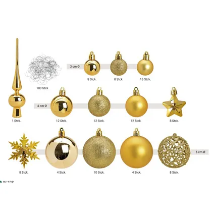 Bellatio decorations Kerstballen set - 110 stuks - goud - kunststof 3