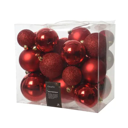 Decoris kerstballen - 26x st - rood - 6, 8 en 10 cm - kunststof 2