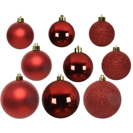Decoris kerstballen - 26x st - rood - 6, 8 en 10 cm - kunststof 3