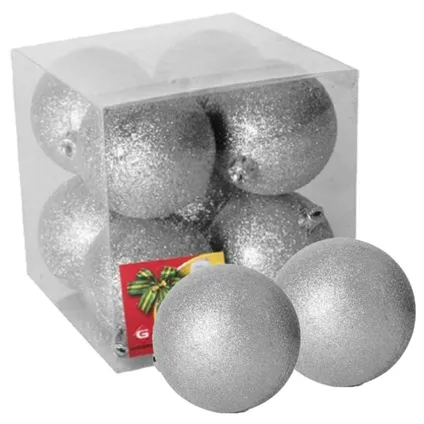 Gerimport Kerstballen - 8x st - zilver - glitters - 7 cm - kunststof 2