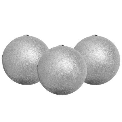 Gerimport Kerstballen - 8x st - zilver - glitters - 7 cm - kunststof 3