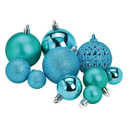 Kerstballen - 50 stuks - turquoise blauw - kunststof - glans-mat-glitter - 3-4-6 cm 2