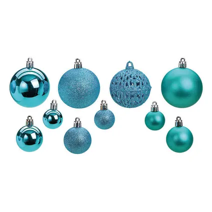 Kerstballen - 50 stuks - turquoise blauw - kunststof - glans-mat-glitter - 3-4-6 cm 4