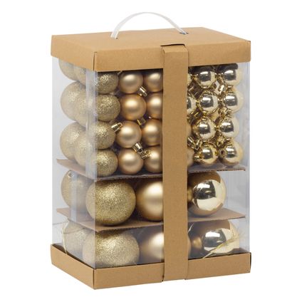 Feeric Kerstballen - 60ST - 4, 6, 7 en 8 cm - goud - kunststof