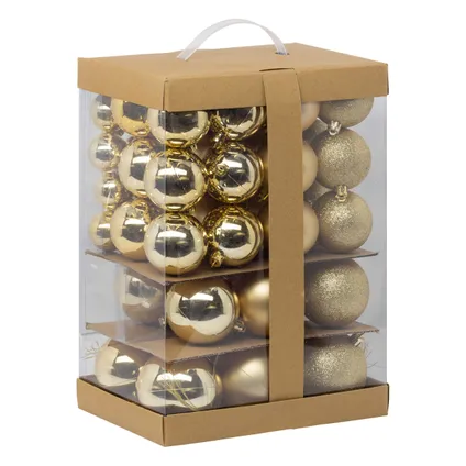 Feeric Kerstballen - 60ST - 4, 6, 7 en 8 cm - goud - kunststof 2