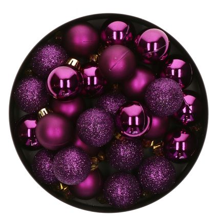Decoris mini kerstballen - 14x -paars 3 cm -kunststof