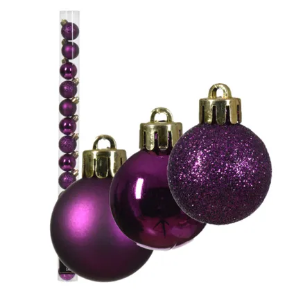 Decoris mini kerstballen - 14x -paars 3 cm -kunststof 2