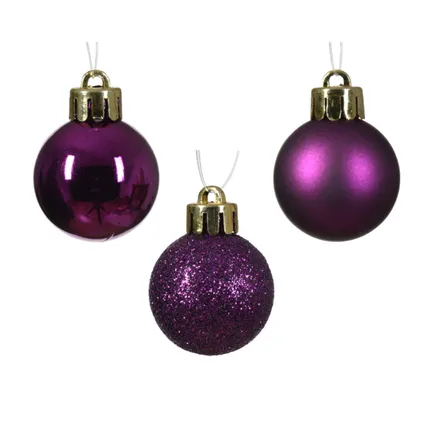 Decoris mini kerstballen - 14x -paars 3 cm -kunststof 4