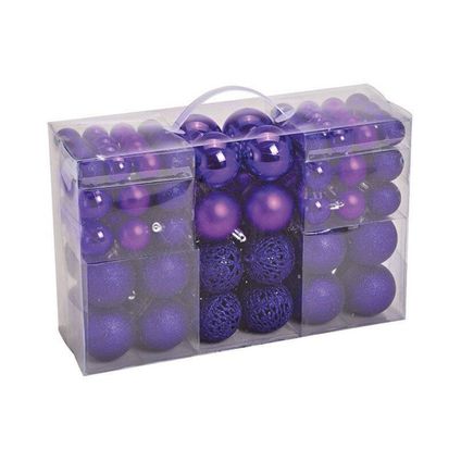 Kerstballen - 100 stuks - paars - kunststof - glans-glitter-mat - 3-4-6 cm