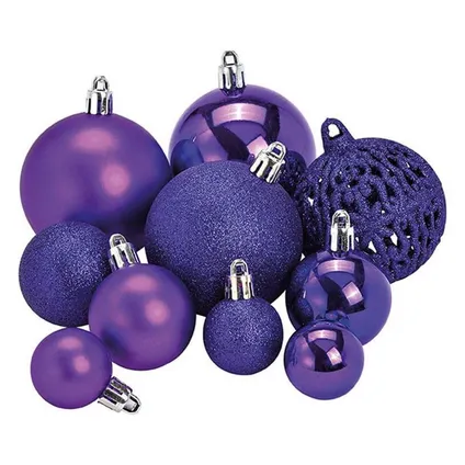 Kerstballen - 100 stuks - paars - kunststof - glans-glitter-mat - 3-4-6 cm 2