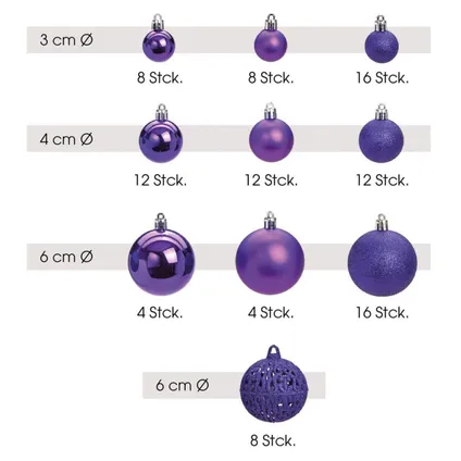 Kerstballen - 100 stuks - paars - kunststof - glans-glitter-mat - 3-4-6 cm 3