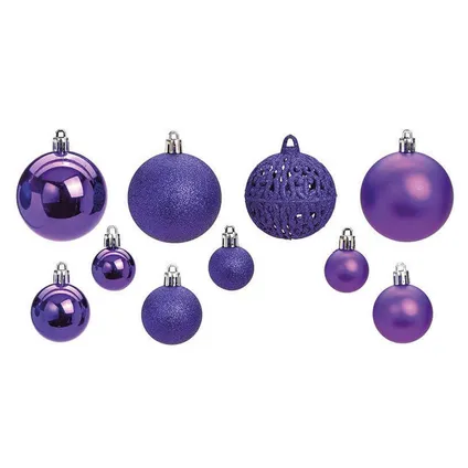 Kerstballen - 100 stuks - paars - kunststof - glans-glitter-mat - 3-4-6 cm 4