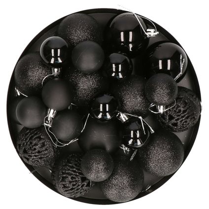 Kerstballen - 50 stuks - zwart - kunststof - glans-mat-glitter - 3-4-6