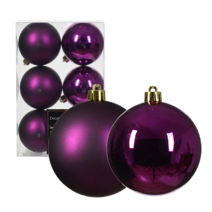 Decoris kerstballen - 6x -paars 8 cm -kunststof