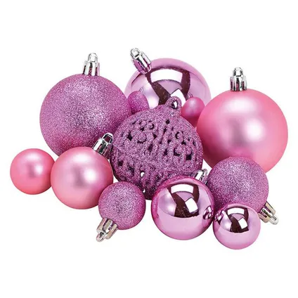 Kerstballen - 50 stuks - roze - kunststof - glans-mat-glitter - 3-4-6 cm 2