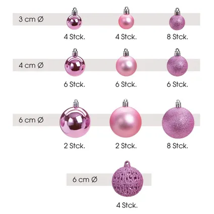 Kerstballen - 50 stuks - roze - kunststof - glans-mat-glitter - 3-4-6 cm 3