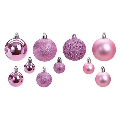 Kerstballen - 50 stuks - roze - kunststof - glans-mat-glitter - 3-4-6 cm 4