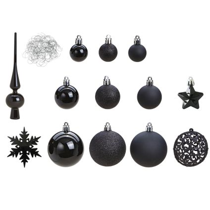 Kerstballen - 110x stuks - met piek - zwart - kunststof - 3-6 cm