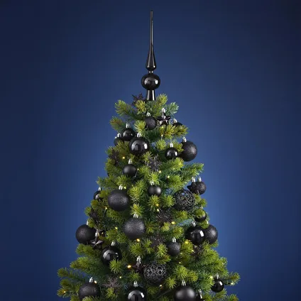 Kerstballen - 110x stuks - met piek - zwart - kunststof - 3-6 cm 3