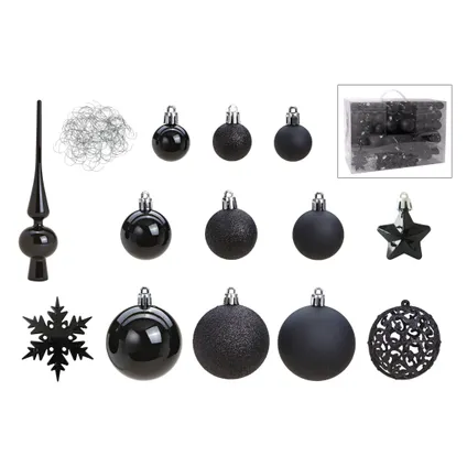 Kerstballen - 110x stuks - met piek - zwart - kunststof - 3-6 cm 4