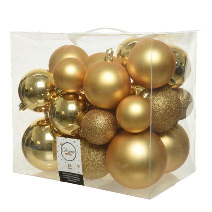 Decoris Kerstballen - kunststof - goud - 26 stuks