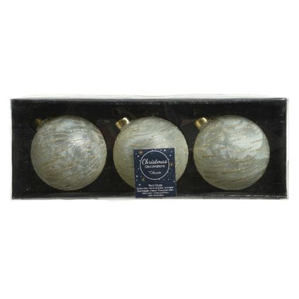 Decoris Kerstballen - 3 stuks - brass wit met goud - 8 cm