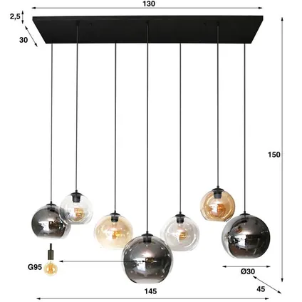 Hoyz - Hanglamp 4+3 Multi Globe XL - 7 Lichtpunten - Artic zwart 6