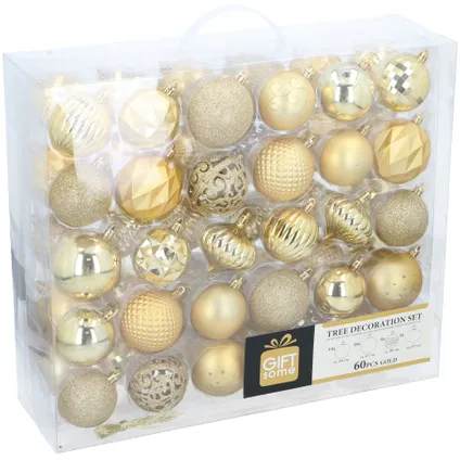 Giftsome Kunststof kerstballen set goud 60 stuks 9