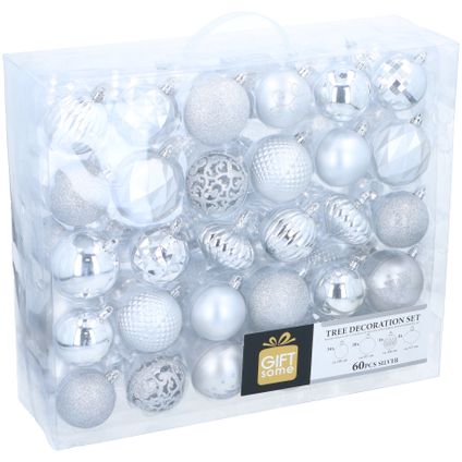 Giftsome Zilveren kerstballen set 60 stuks
