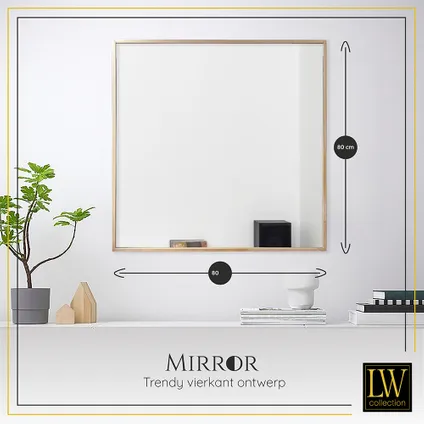 LW Collection Miroir mural doré carré 80x80 cm en métal 3